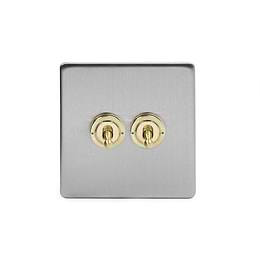 Soho Lighting Brushed Chrome & Brushed Brass 20A 2 Gang 2 Way Toggle Switch Screwless