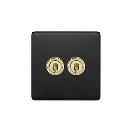 Soho Lighting Matt Black & Brushed Brass 20A 2 Gang 2 Way Toggle Switch Screwless