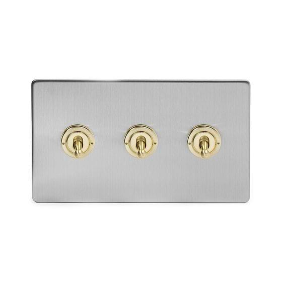 Soho Lighting Brushed Chrome & Brushed Brass 20A 3 Gang 2 Way Toggle Switch Screwless