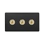 Soho Lighting Matt Black & Brushed Brass 20A 3 Gang 2 Way Toggle Switch Screwless