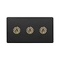 Matt Black and Antique Brass 3 Gang Toggle Light Switch
