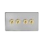 Soho Lighting Brushed Chrome & Brushed Brass 20A 4 Gang 2 Way Toggle Switch Screwless