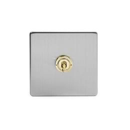 Soho Fusion Brushed Chrome & Brushed Brass 20A 1 Gang Intermediate Toggle White Inserts Screwless