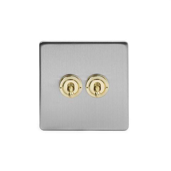 Soho Lighting Brushed Chrome & Brushed Brass 20A 2 Gang Intermediate Toggle Screwless