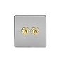 Soho Lighting Brushed Chrome & Brushed Brass 20A 2 Gang Intermediate Toggle Screwless