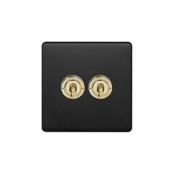 Soho Lighting Matt Black & Brushed Brass 20A 2 Gang Intermediate Toggle Screwless