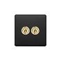 Soho Lighting Matt Black & Brushed Brass 20A 2 Gang Intermediate Toggle Screwless