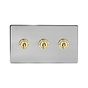 Soho Lighting Brushed Chrome & Brushed Brass 20A 3 Gang Intermediate Toggle Screwless