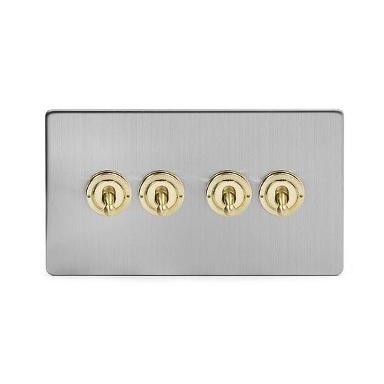 Soho Lighting Brushed Chrome & Brushed Brass 20A 4 Gang Intermediate Toggle Screwless