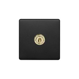 Soho Lighting Matt Black & Brushed Brass 1 Gang Retractive Toggle Switch Screwless