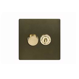 Soho Lighting Bronze with Brushed Brass 2 Gang Dimmer and Toggle Switch Combo (1x150W LED Dimmer 1x20A 2 Way Toggle) 