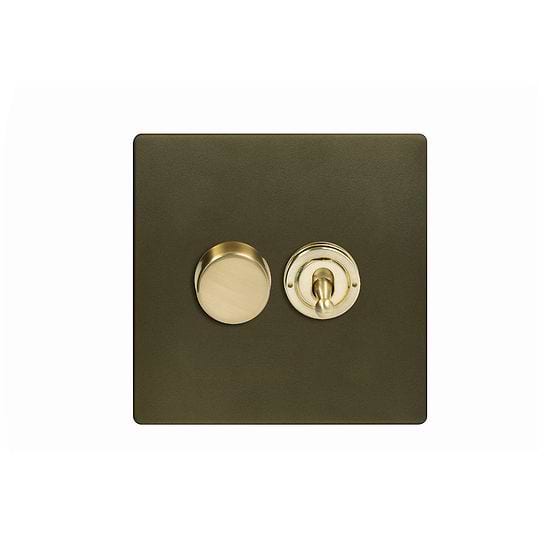 Soho Lighting Bronze with Brushed Brass 2 Gang Dimmer and Toggle Switch Combo (1x150W LED Dimmer 1x20A 2 Way Toggle) 