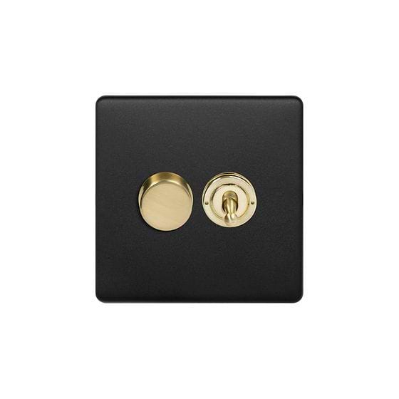 Soho Lighting Matt Black & Brushed Brass 2 Gang Dimmer and Toggle Switch Combo (1x150W LED Dimmer 1x20A 2 Way Toggle)
