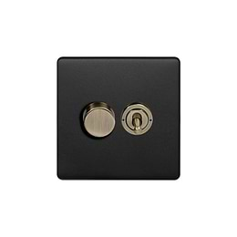 Soho Lighting Matt Black and Antique Brass 2 Gang Dimmer and Toggle Switch Combo (1x150W LED Dimmer 1x20A 2 Way Toggle)