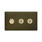 Soho Lighting Bronze with Brushed Brass 3 Gang Switch with 1 Dimmer (1x150W LED Dimmer 2x20A 2 Way Toggle) 
