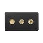 Soho Lighting Matt Black & Brushed Brass 3 Gang Switch with 1 Dimmer (1x150W LED Dimmer 2x20A 2 Way Toggle)