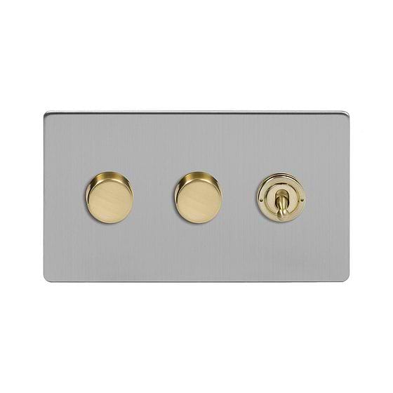 Brushed Chrome and Brass Dimmer Toggle Combo Switch
