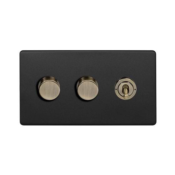 Matt Black and Antique Brass Dimmer Toggle Combo Switch

