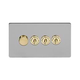 Brushed Chrome and Brass Dimmer Toggle Combo Switch
