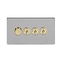 Soho Lighting Brushed Chrome & Brushed Brass 4 Gang Switch with 1 Dimmer (1x150W LED Dimmer 3x20A 2 Way Toggle) 