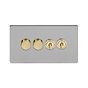 Soho Lighting Brushed Chrome & Brushed Brass 4 Gang Switch with 2 Dimmers (2x150W LED Dimmer 2x20A 2 Way Toggle) 