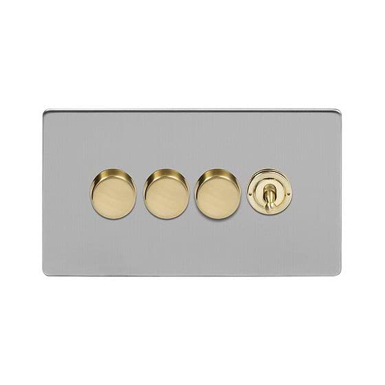 Brushed Chrome and Brass Dimmer Toggle Combo Switch
