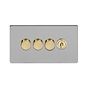 Soho Lighting Brushed Chrome & Brushed Brass 4 Gang Switch with 3 Dimmers (3x150W LED Dimmer 1x20A 2 Way Toggle) 