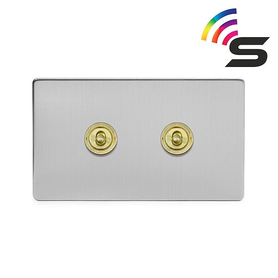 Soho Lighting Brushed Chrome & Brushed Brass 2 Gang 150W Zigbee Smart Toggle Switch