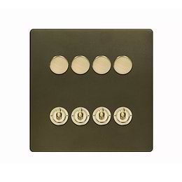 Soho Lighting Bronze with Brushed Brass 8 Gang Dimmer & Toggle Combo 4x150W LED Dimmer 4x20A Toggle 