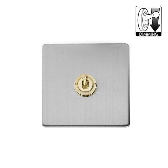 Brushed Chrome and Brass 1 Gang Dimming Toggle Switch
