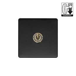 Matt Black and Antique Brass 1 Gang Dimming Toggle Switch
