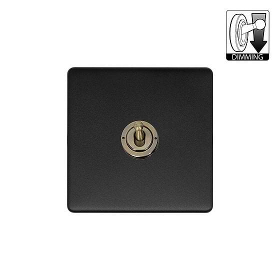 Matt Black and Antique Brass 1 Gang Dimming Toggle Switch
