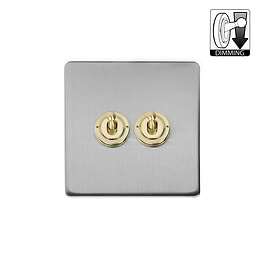 Soho Lighting Lighting Brushed Chrome & Brushed Brass 2 Gang Dimming Toggle Switch