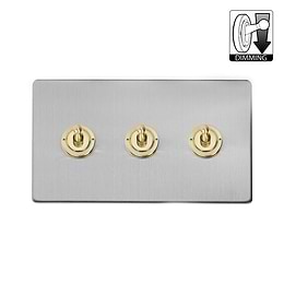 Brushed Chrome and Brass 3 Gang Dimming Toggle Switch
