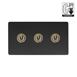 Soho Lighting Lighting Matt Black & Antique Brass 3 Gang Dimming Toggle Switch