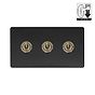 Matt Black and Antique Brass 3 Gang Dimming Toggle Switch
