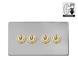 Brushed Chrome and Brass 4 Gang Dimming Toggle Switch
