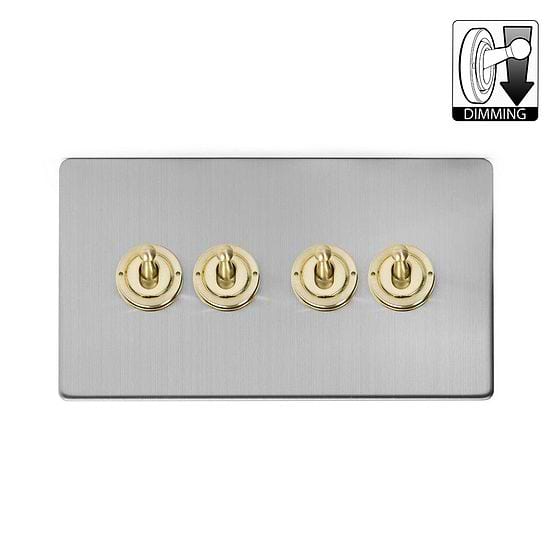 Brushed Chrome and Brass 4 Gang Dimming Toggle Switch
