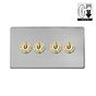 Brushed Chrome and Brass 4 Gang Dimming Toggle Switch
