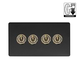Matt Black and Antique Brass 4 Gang Dimming Toggle Switch
