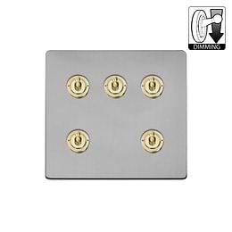 Brushed Chrome and Brass 5 Gang Dimming Toggle Switch
