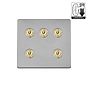 Brushed Chrome and Brass 5 Gang Dimming Toggle Switch
