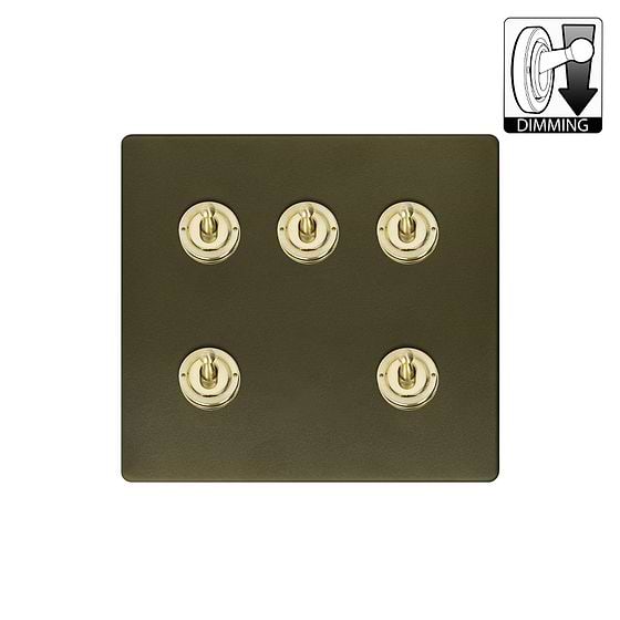 Bronze and Brass 5 Gang Dimming Toggle Switch
