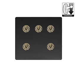 Soho Lighting Lighting Matt Black & Antique Brass 5 Gang Dimming Toggle Switch