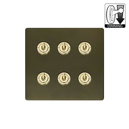 Bronze and Brass 6 Gang Dimming Toggle Switch
