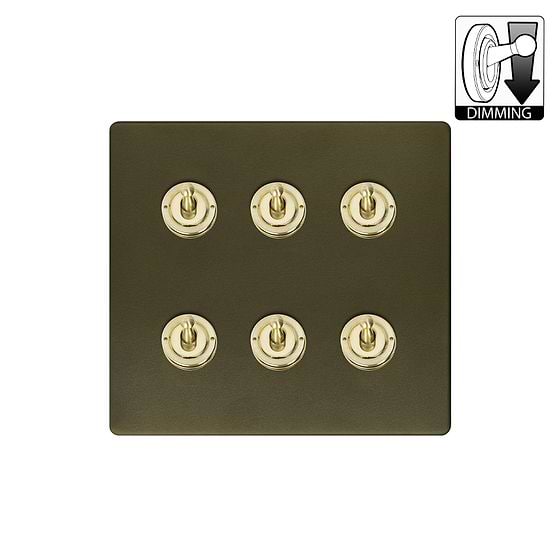 Bronze and Brass 6 Gang Dimming Toggle Switch
