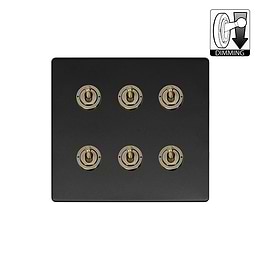 Matt Black and Antique Brass 6 Gang Dimming Toggle Switch
