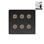 Matt Black and Antique Brass 6 Gang Dimming Toggle Switch

