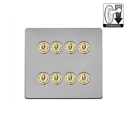 Brushed Chrome and Brass 8 Gang Dimming Toggle Switch
