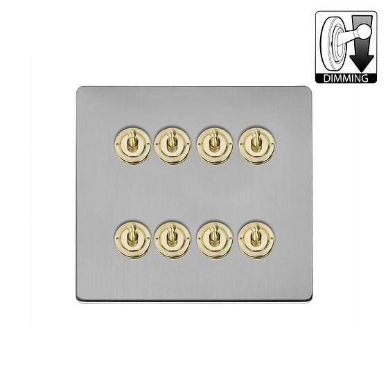 Brushed Chrome and Brass 8 Gang Dimming Toggle Switch
